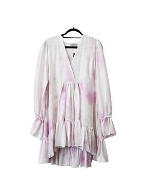 Azeeza Pastel Lilac White Tie Dye Silk Thistle Mini Dress Size XS